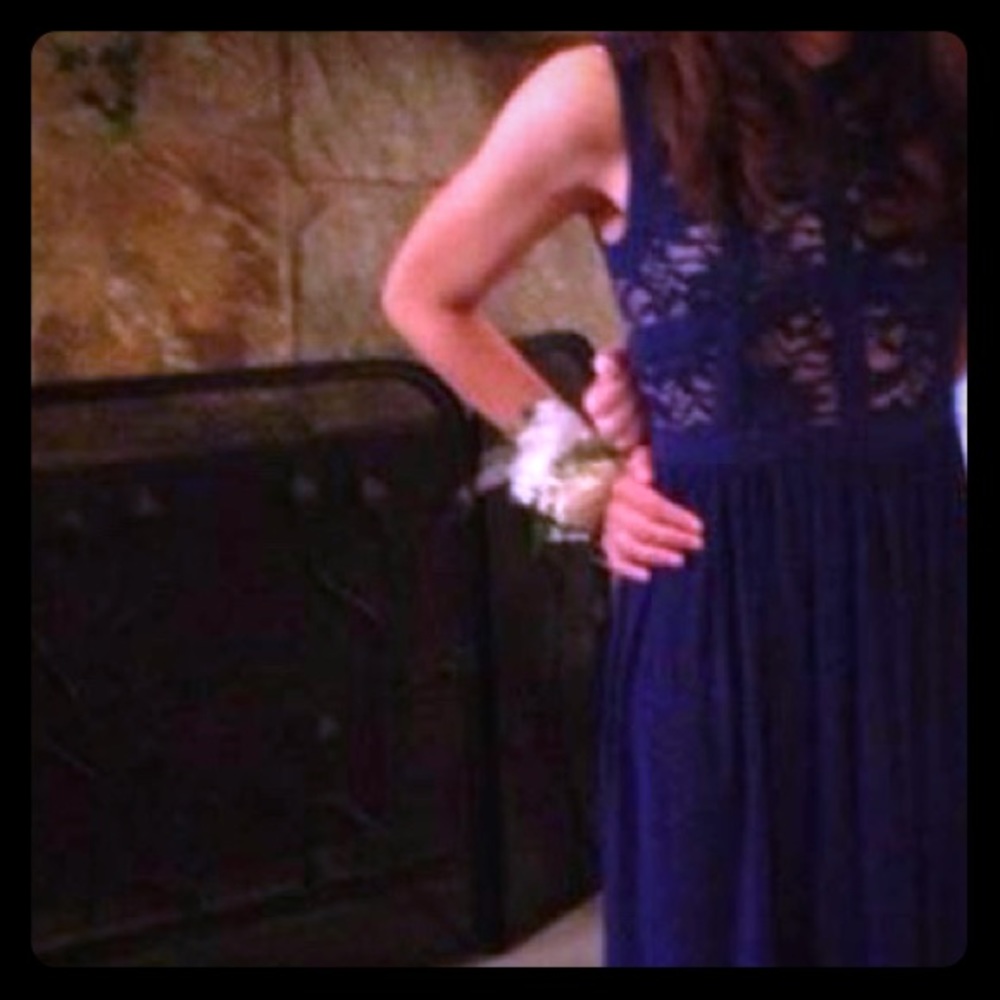 Navy Lace R&M Richards Prom Dress